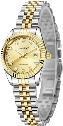 Vista 8 de Reloj clásico para mujer con banda de acero inoxidable sólido, reloj de vestir para mujer, reloj con calendario