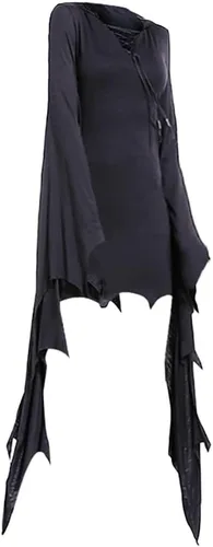Vista 8 de Mingyuezai Disfraz de grito para mujer, disfraz de bruja con manga de murciélago, vestido largo gótico de Halloween