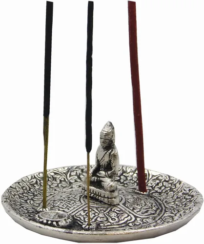 Vista 5 de DharmaObjects Quemador de incienso de loto tibetano grande 3 en 1 de 6 pulgadas de diámetro