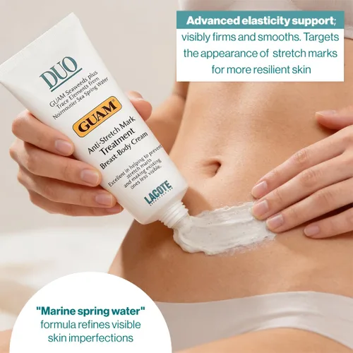 Vista 2 de Guam Duo Cream for Stretch Marks - Crema corporal reafirmante para la piel para mujeres - Crema tensora de la piel para cuerpo y pecho - Loción