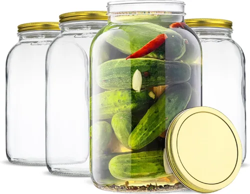 Vista 10 de kitchentoolz Paquete de 2 tarros de vidrio de 1 galón de boca ancha con tapa de metal hermética, seguro para fermentar kéfir de kombucha, encurtido