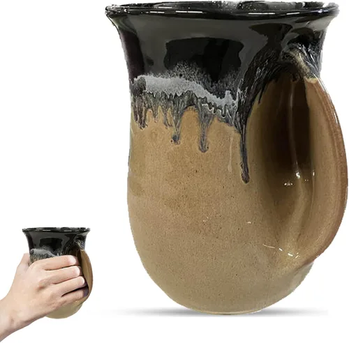 Vista 9 de Clay in Motion - Taza calentadora de manos para diestros, diseño Ocean Tide Marea del Océano