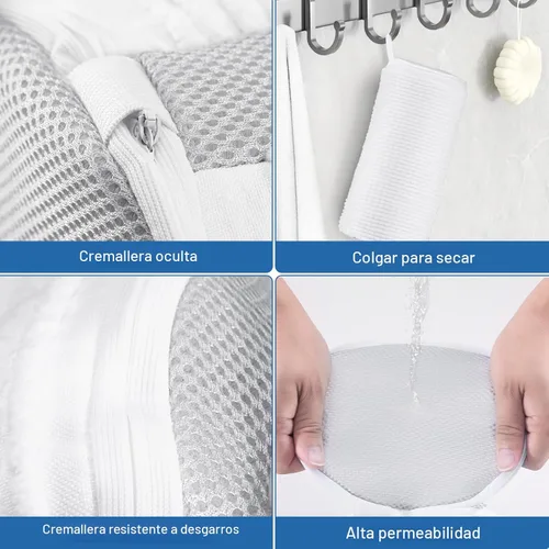 Vista 5 de Bolsa de lavado de zapatos para lavadora, fibras esponjosas que mantienen una limpieza envolvente de 360, árboles de zapatos ajustables, cremallera
