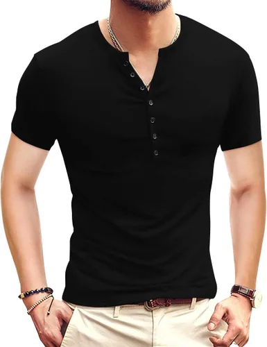 Vista 13 de YTD - Camiseta de manga larga Henley básica ajustada para hombre, estilo casual