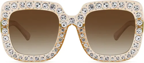 Vista 3 de MEETSUN Elton Square Rhinestone Sunglasses Oversized Bling for Women with Diamond Frames 70s Retro for Beach & Disco