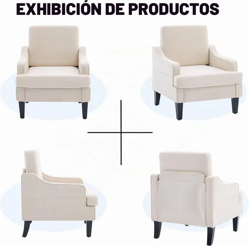 Vista 6 de Silla decorativa para sala de estar, sillón de mediados de siglo, sillas de sala de estar, silla de lectura tapizada para dormitorio, sofá Beige