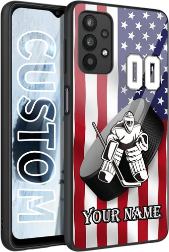 Vista 20 de Personalized Ice Hockey vs Name Number US Flag Decor Rubber Cover Phone Case for Galaxy America Fire