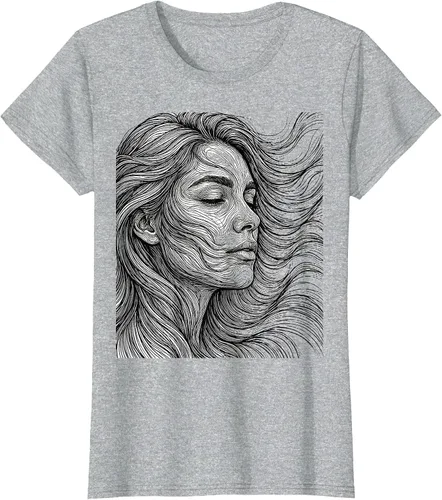 Vista 8 de Wild Hair in the Breeze Illustration T-Shirt Pink