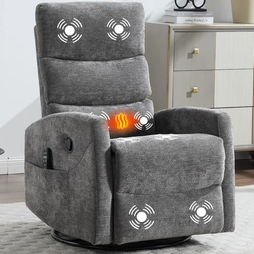 Vista 10 de Silla reclinable con masaje y calor, silla reclinable giratoria con respaldo alto, sillones reclinables manuales Lazy Boy para adultos, silla