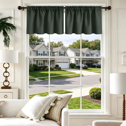 Vista 17 de Cenefa Beige Oscurecedora para Ventana, Cortina Corta con Bolsillo para Barra, Cenefa Primitiva para Sala de Estar, Baño, Guardería, Cocina, Ventana