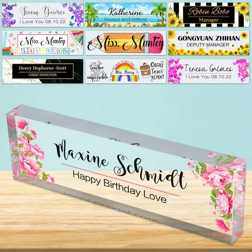 Vista 22 de Placa de nombre de escritorio personalizada de bloque de acrílico personalizado para oficina, placa de escritorio personalizada, decoración