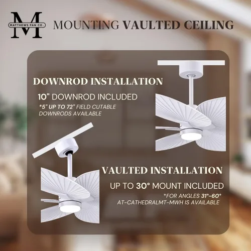 Vista 6 de Matthews AKTPLK-MWH-MWH Alessandra Tropical Wet Rated 48" Outdoor Ceiling Fan with Light and Remote, Silent DC Motor, 3 Palm Leaf ABS Blades, Matte