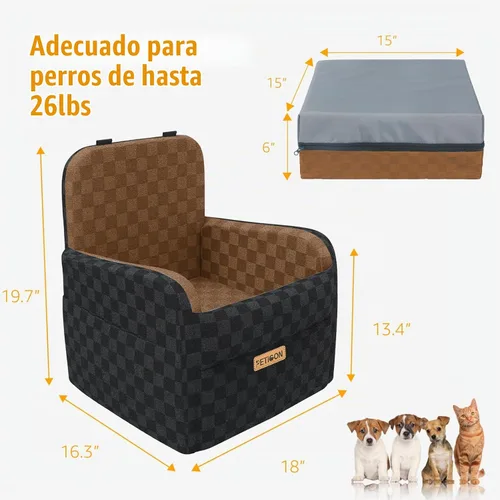 Vista 3 de PETICON Asiento de coche impermeable para perros pequeños y medianos Marrón