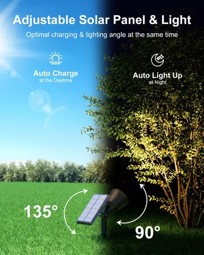 Vista 7 de Luces de punto alimentadas por energía solar al aire libre impermeables súper brillantes LED para árbol, bandera, césped, escultura, del atardecer