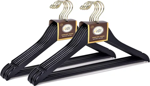 Vista 8 de Juego de colgantes de madera negra de calidad, perchas curvadas con elegantes ganchos cromados (resistente, paquete de 10)