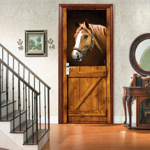 Vista 103 de Calcomanías 3D para puerta, murales para despegar y pegar, papel tapiz de caballo, calcomanías autoadhesivas extraíbles de PVC, impermeable, póster