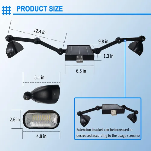 Vista 2 de Luz de señal solar comercial, panel solar de 5.5 V 5.2 W y cabezales de lámpara de aluminio de metal, luz de cartelera 3.7 voltios 5200 mAh