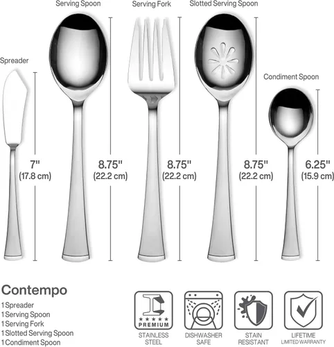 Vista 4 de Gourmet Basics by Mikasa Contempo - Juego de cubiertos de acero inoxidable (45 piezas), servicio para 8