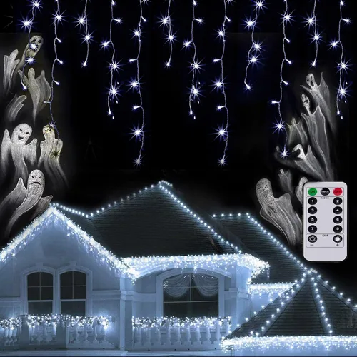 Vista 8 de Luces de Carámbano para Exteriores, Luces de Cadena de Navidad de 9.8 Pies con Temporizador Remoto, Luz de Hielo Colgante Goteante para Ventana