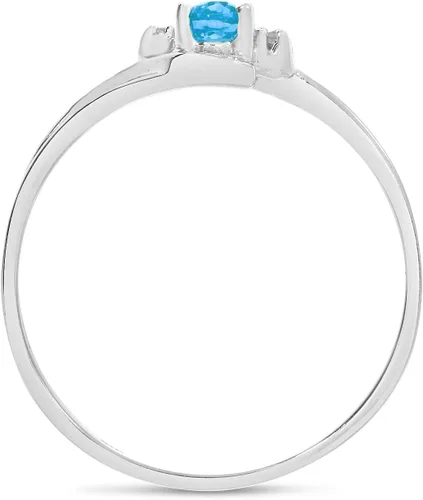 Vista 5 de Anillo de oro blanco de 10 quilates con topacio azul ovalado y diamante