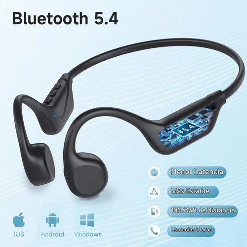 Vista 5 de LOBKIN Auriculares de Conducción Ósea Bluetooth 5.4 - Auriculares de Oreja Abierta Inalámbricos con Micrófono, IPX5 Impermeable, Auriculares Negro