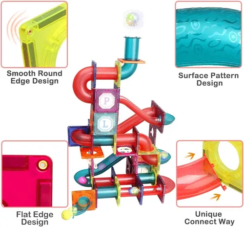 Vista 3 de Azulejos magnéticos, bloques magnéticos de tubo de 125 piezas para niños pequeños, juguetes de imanes transparentes 3D, juguete STEM para niños