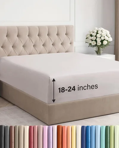 Vista 32 de Sábana bajera ajustable extra profunda Twin XL – Sábana bajera individual de lujo de hotel solamente – Se adapta fácilmente a colchones de 18 a 24