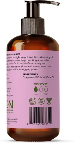 Vista 3 de Best of Nature Aceite corporal y masaje de semilla de uva 100% puro, sin perfume, ligero y no graso para cabello, piel, cara y aceite portador