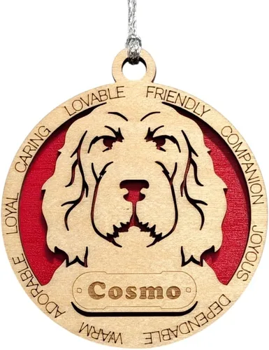 Vista 74 de Adorno de Navidad personalizado para perro Cavalier King Charles Spaniel, redondo de 3 pulgadas, madera cortada con láser de 2 capas, nombre y texto