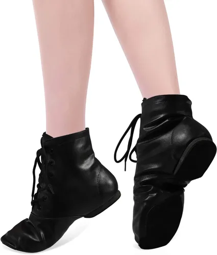Vista 4 de Botas de jazz para niños, zapatos de baile de cuero con suela dividida para niñas y niños (niños pequeñosniños grandes)