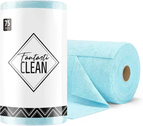 Vista 30 de Fantasticlean - Rollo de paño de limpieza de microfibra, 75 hojas, 12 x 12 pulgadas (beige) Super Absorbent, Lint-free, Tear-away Microfiber Towel