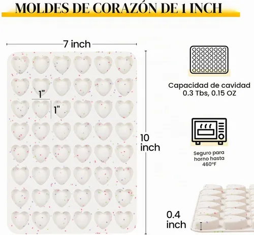 Vista 3 de Moldes de silicona en forma de corazón mini de 1 pulgada para chocolate, caramelo, gomitas, jabón (juego de 2, crema)
