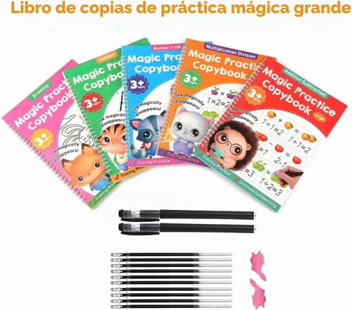 Vista 3 de Libros de práctica de escritura ranurados mágicos, práctica de escritura a mano ranurada para niños Reusable Practice Copybook Set with