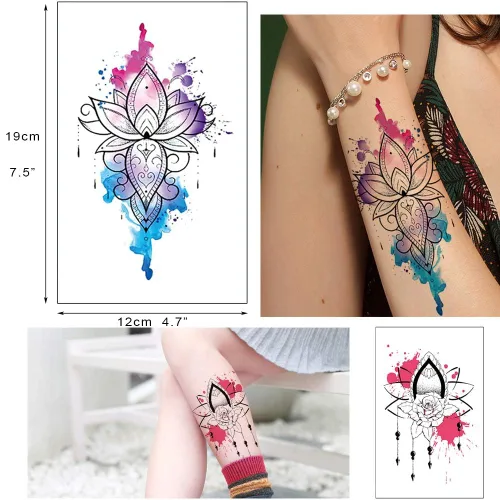 Vista 3 de Glaryyears Tatuaje temporal de flores de acuarela para mujeres y niñas, calcomanías realistas de larga duración, paquete de 10 tatuajes falsos