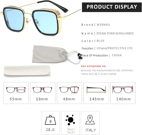 Vista 3 de Kabir Singh Steam punk gafas cuadradas aviador UV400 T48-LAN SE
