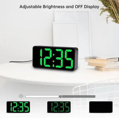 Vista 3 de DreamSky - Reloj despertador digital pequeño para dormitorio con números grandes Electric Bedside Desk Clock with USB Charging Port, Brightness