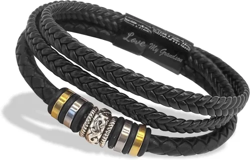 Vista 26 de Pulsera de cuero trenzado con texto en inglés «Love You Forever» para hombres y niños, pulsera inspiradora de acero inoxidable, pulsera de cuero