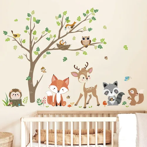 Vista 7 de decalmile Calcomanías de pared de animales, elefante, león, pegatinas de pared para habitación de bebé, decoración de pared de guardería