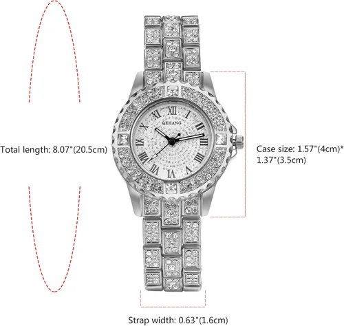 Vista 7 de Avaner Reloj de pulsera para mujer, reloj de pulsera helado, reloj de pulsera analógico de cuarzo con diamantes de imitación
