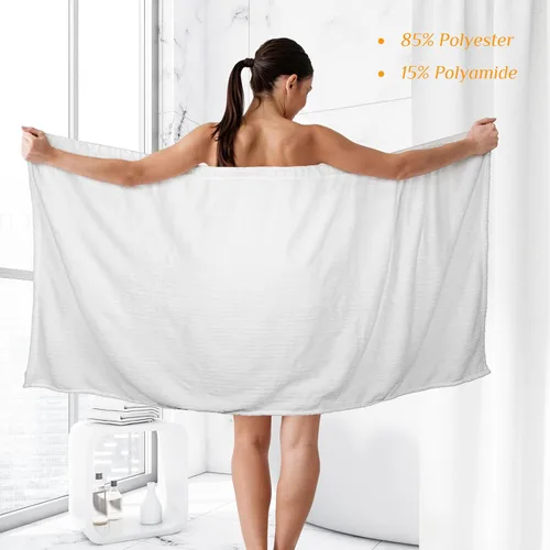 Vista 4 de Tigeen 8 piezas de toallas de spa para mujer, batas de spa con cierre ajustable y parte superior elástica, bata de spa ligera (rayas blancas)