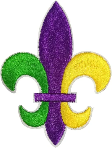 Vista 7 de 10 parches bordados de Mardi Gras Fleur De Lis, color morado, verde y dorado, parches de transferencia cosidos para ropa, sombreros, zapatos, jeans
