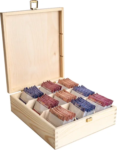 Vista 12 de Creative Deco Caja de té de madera marrón con tapa 12 compartimentos 11.4 x 9.8 x 3.0 in Madera natural Organizador de lujo