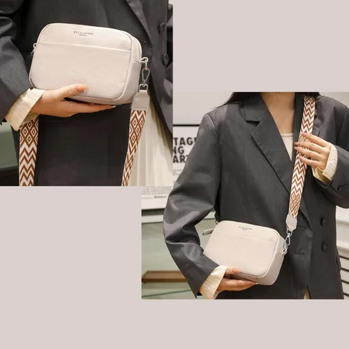 Vista 5 de Bolsos cruzados de cuero para mujer, bolso cruzado para cámara, bolso de correa gruesa, bolso de hombro pequeño de moda con correa de guitarra
