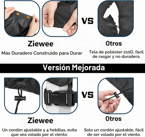 Vista 6 de Cubiertas para muebles de patio 124" L x 76" W x 32" H, cubierta impermeable para muebles de mesa de exterior, rectangular, 600D, cubierta de juego