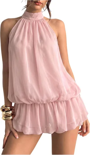 Vista 17 de Floerns Mini vestido sin mangas con volantes y dobladillo de burbujas para Café