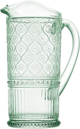 Vista 3 de Godinger Claro - Jarra de agua, 33 onzas, jarra de vidrio con asa con textura vintage en relieve, cristal sin plomo, jarra para té helado, agua