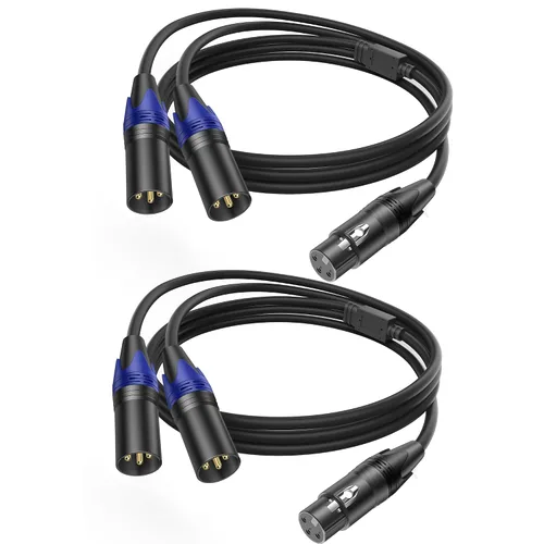 Vista 12 de LanSenSu XLR hembra a 2 XLR macho Patch Y cable, cable divisor de micrófono equilibrado, adaptador de audio, 11.8 pulgadas (paquete de 2)