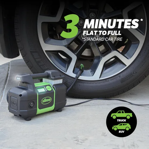 Vista 4 de Slime 40063 Inflador de Neumáticos, Compresor de Aire Portátil para Coche, SUV, 4x4, Elite de Servicio Pesado, Apagado Automático al Inflar