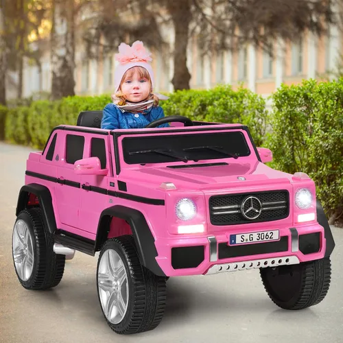 Vista 9 de COSTZON - Automóvil eléctrico para niños con licencia Mercedes-Benz Maybach, batería de 12 V, 2 motores, control remoto, 3 velocidades, luces, Rosa