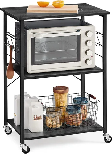 Vista 8 de VASAGLE Estante de cocina con ruedas, carrito de servicio de 31.5 pulgadas con 3 estantes, carrito de cocina, estante de microondas, para mini